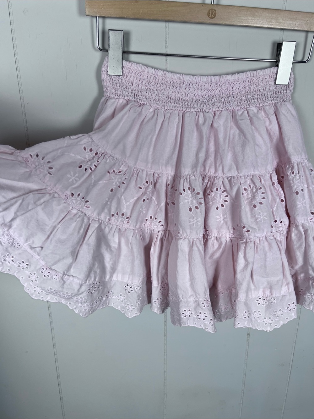 Coquette Eyelet Ruffle Light Pink Tiered Frilly Mini Skirt Guess Size XS - Picture 4 of 11